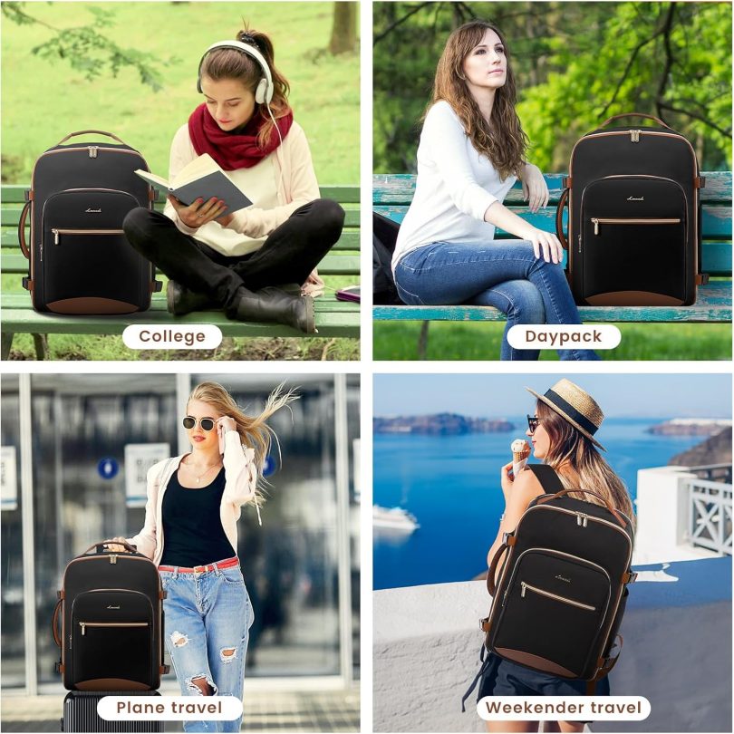 40L Large Travel Backpack for Women Men, 17 Inch Carry on Backpack for Traveling on Airplane, Personal Item Bag Airline Approved, Business Causal Weekender Backpack, Black-Brown - Image 8