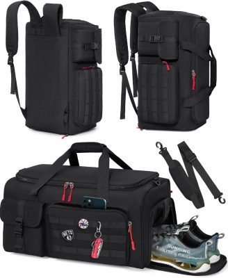 Gym Bag for Men, 45L Sports Travel Duffel Bag with Shoe & Laptop Compartment, Gym Workout Backpack Carry On Weekender Bag Overnight Backpack for Travel, Black